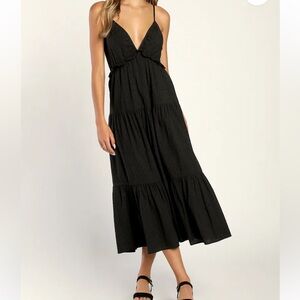 Lulus Never Looked Cuter Black Swiss Dot Tiered Midi Dress